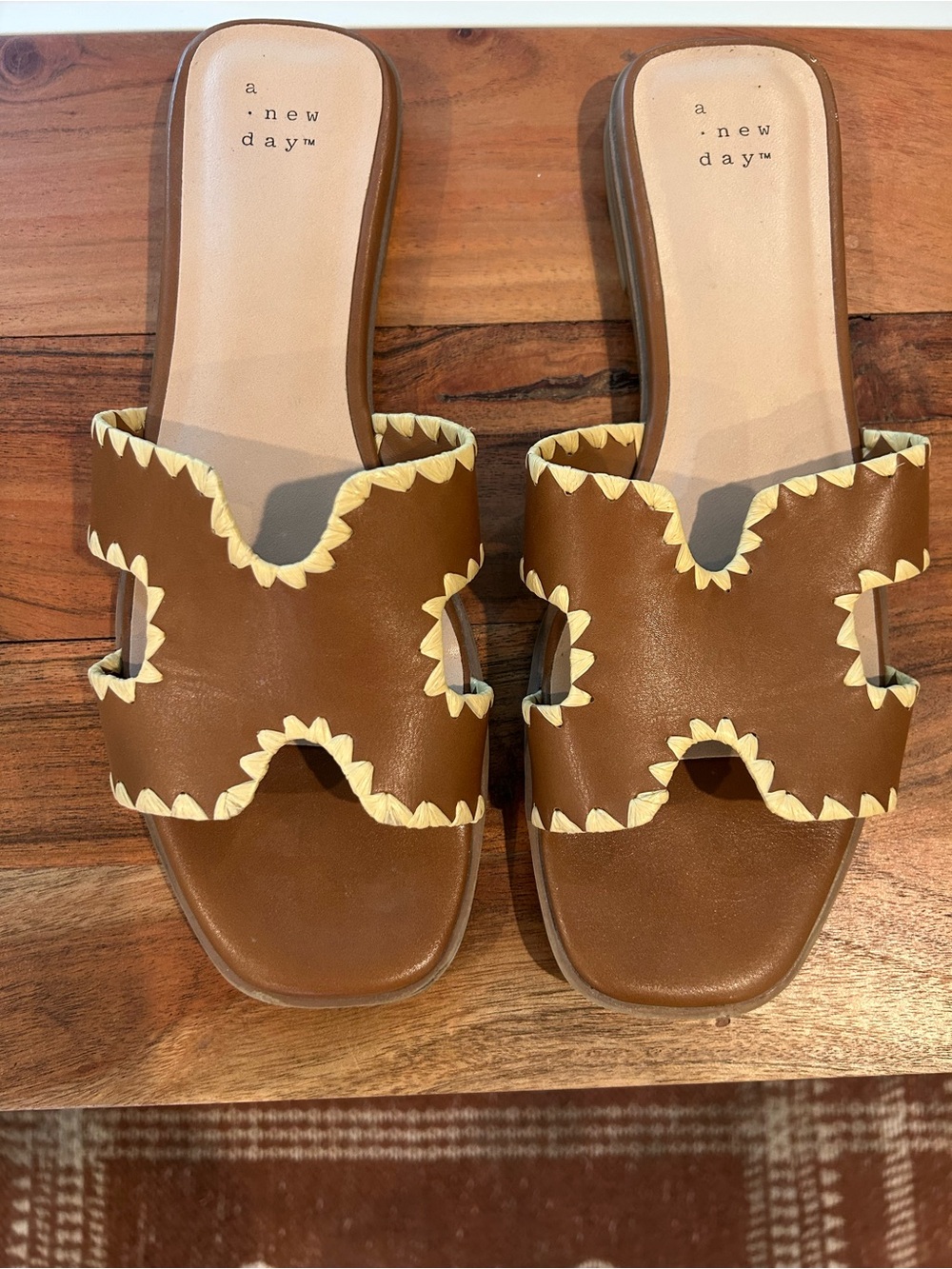 a new day (Target brand) Brown Slide Sandals with Cream Trim